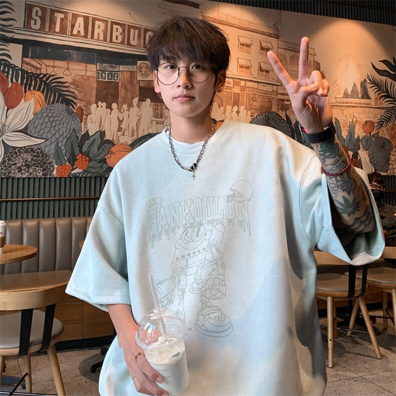 ！2025夏季新款男士烧花麂皮绒短袖T恤半袖TL2407特P26控48,男装T恤,电商B220