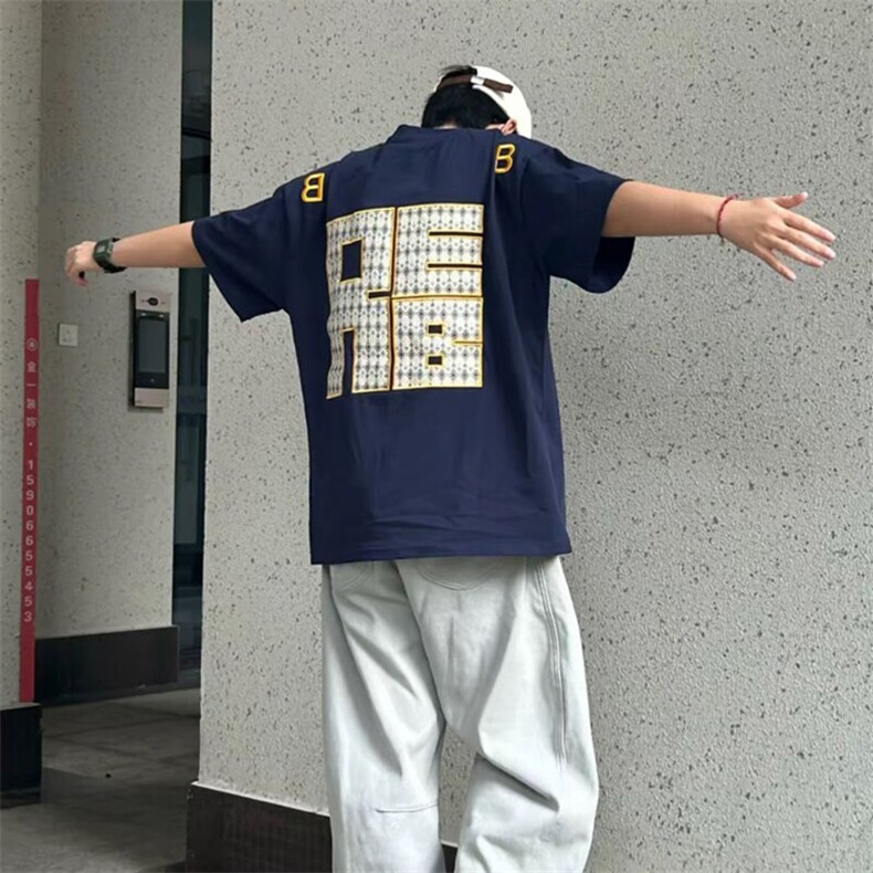 万针全刺绣工艺抖音得物高品质260克重磅纯棉双纱美式高街短袖T恤,男装T恤,电商A486