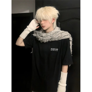 抖音得物供货210克现货宽松纯棉美式潮牌印花落肩袖纯棉T恤AT2145图片