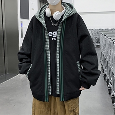 假两件外套男秋冬季潮流格子拼接夹克华夫格休闲衣服JK07356-P58，男装夹克，星座308B-1
