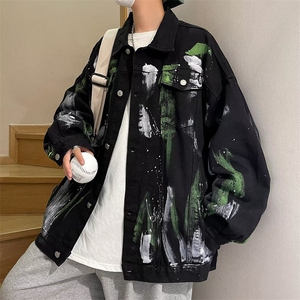 日系工装牛仔外套男春秋季复古高街翻领夹克ins潮牌宽松痞帅衣服图片