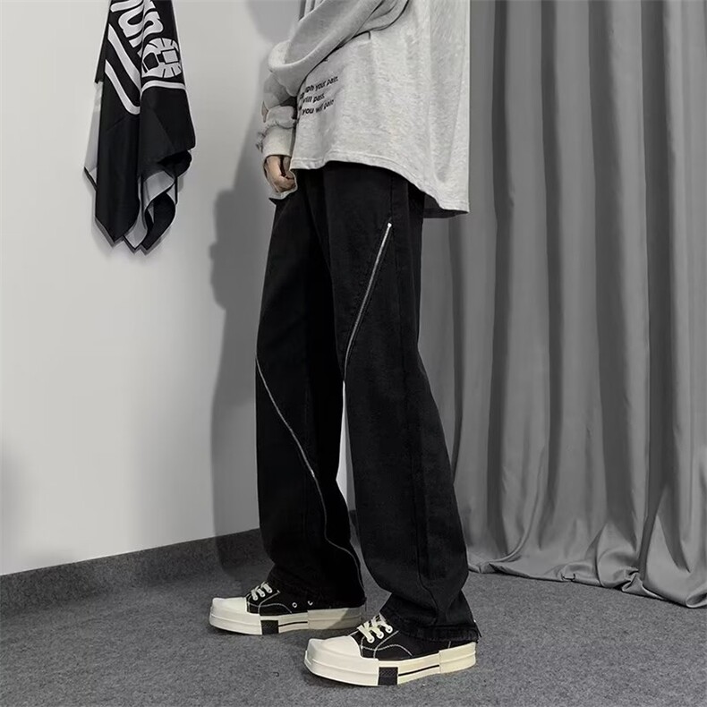 高街牛仔裤男韩版潮流拉链开衩2023秋冬新款ins宽松长裤K2695-P47,男装牛仔裤,星座412-3