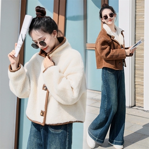 双面可穿麂皮绒上衣女秋季2024新款小个子冬季加绒加厚仿羊羔毛外套图片