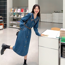 娃娃领单排扣牛仔连衣裙女2025春季新款韩版学生连衣裙，女装连衣裙，2D076