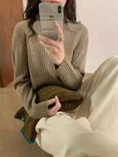 时尚休闲韩版高级感百搭套头毛衣，女装针织衫/毛衣，圣旺供货