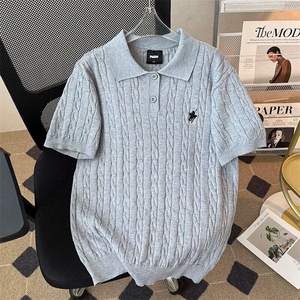 刺绣绞花针织Polo衫短袖男夏美式老钱风正肩T恤翻领半袖MZ792-P49图片