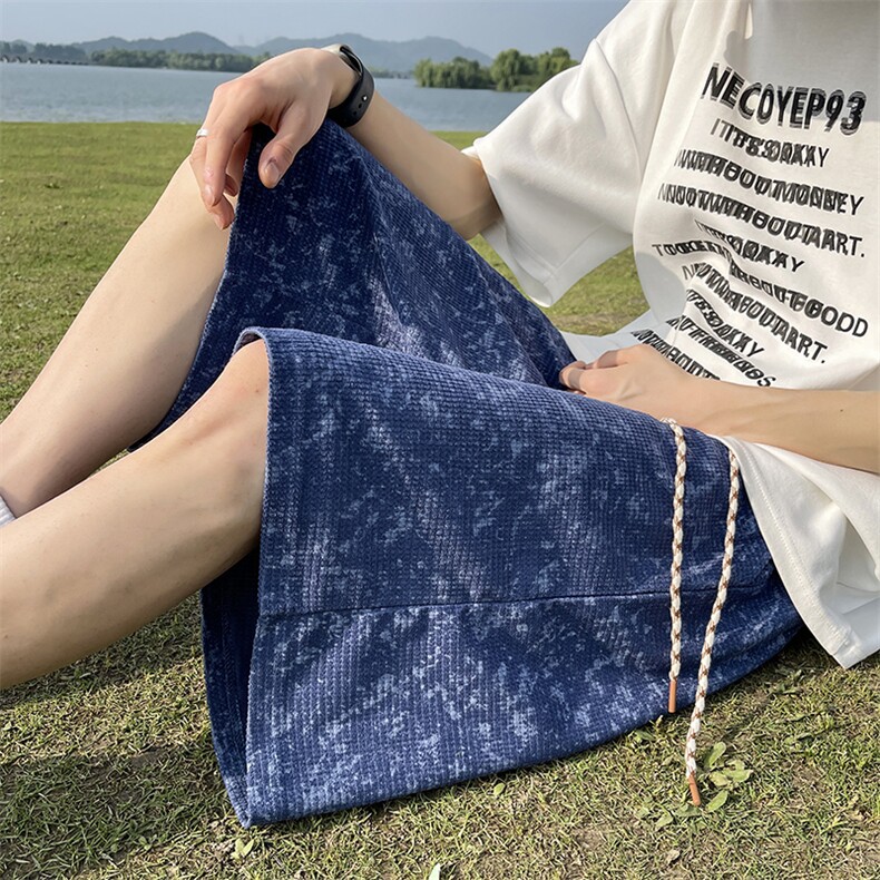 供视频~可二开扎染短裤男夏季五分裤K838特P30控55,男装牛仔裤,电商A309
