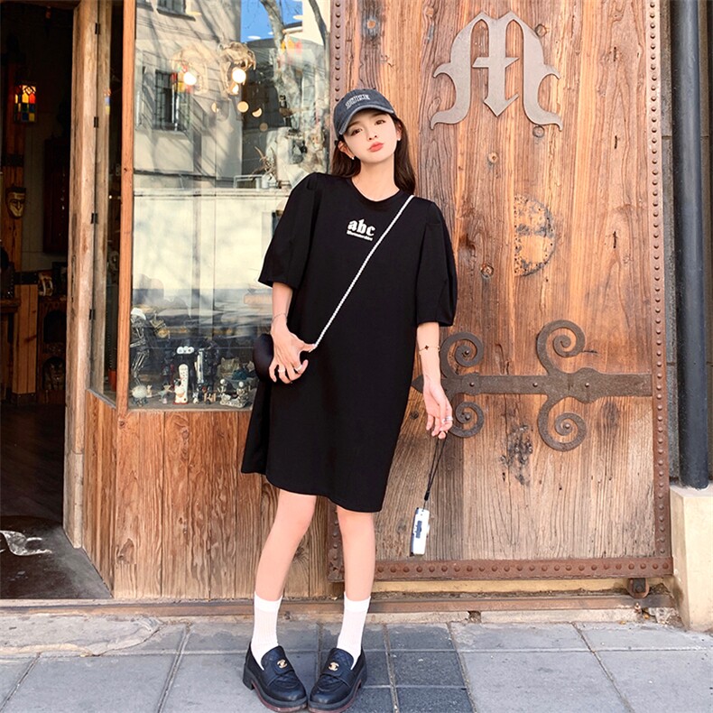 欧洲站26夏新韩版宽松短袖T恤连衣裙印字母女182A8536P115K178,女装连衣裙,浙宝182A
