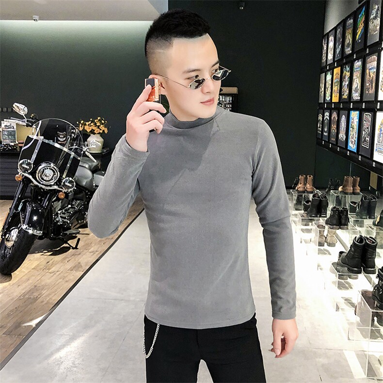 社会风T恤男长袖针织衫外穿网红半高领纯色打底衫A068-QS20-P45,男装T恤,星座419（原A233）