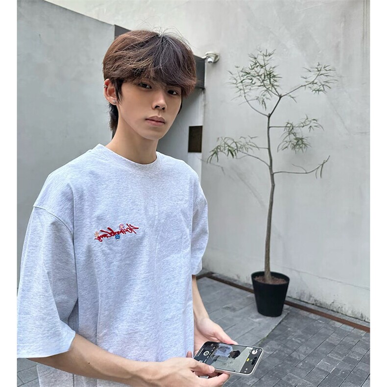 万针全刺绣工艺抖音得物高品质260克重磅纯棉双纱美式高街短袖T恤,男装T恤,电商A486