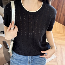 2025年新款短袖T恤女爆款夏季女装纯棉薄款时尚短款上衣针织衫，女装针织衫/毛衣，洁纯羊绒