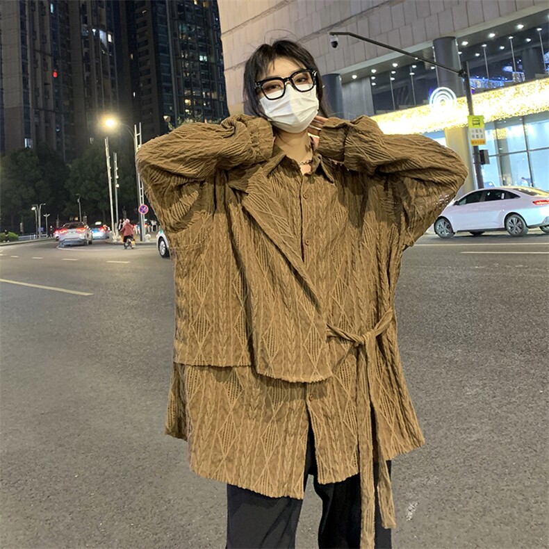 CS025-P52夏季设计感立体提花镂空长袖衬衫图片