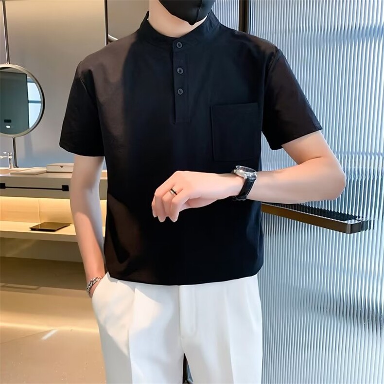 夏季冰丝薄款短袖polo衫男生韩版半袖纯色简约立领上衣男T恤T555,男装T恤,星座1116A-2（原606A-1）