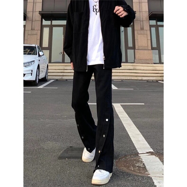 美式高街潮牌牛仔裤男宽松直筒水洗做旧排扣设计感微喇裤子NA645,男装牛仔裤,星座1116A（原606A-3）