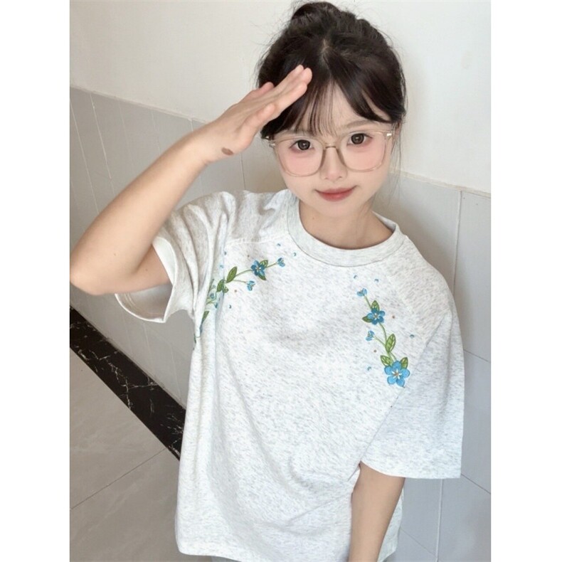 H0692-P35插肩袖+刺绣夏季宽松休闲T恤图片