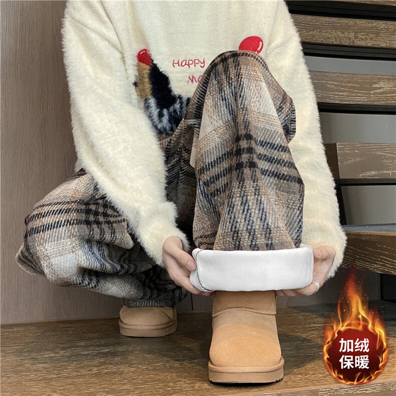 抖音品质美式复古格子慵懒感加绒休闲裤B315-K25889JR-特p46控88,男装卫衣,电商B315