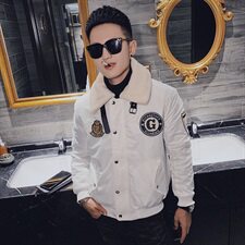 冬季社会小伙翻领羊羔毛机车飞行服棉衣痞帅外套M1195-P128控165，男装棉衣，星座308A