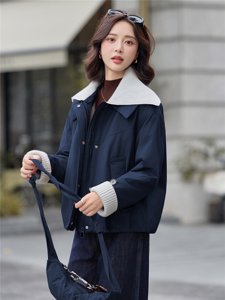 9100时尚针织拼接加绒棉衣外套（送包包）,女装棉衣/棉服,依路服饰