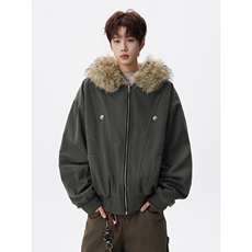 座山雕毛领保暖连帽棉服外套女cleanfit加厚加绒夹克，男装夹克，星座218-8
