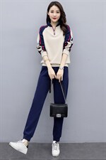 休闲运动套装女2025春秋新款韩版时尚拼接立领宽松跑步卫衣两件套，女装套装/套裙，凯瑟曼