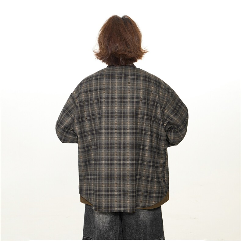 美式美拉德格子拼接衬衫男女假两件设计中性风休闲外套MYA6779,男装衬衫,星座516A