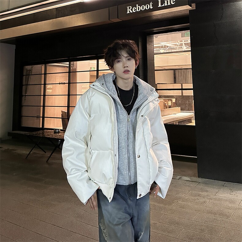 405A  美式高街个性连帽设计假两件pu皮棉服   MY24920-P158控188图片
