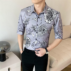 312A-114-P552025新款韩版修身帅气花衬衫英伦时尚男士衬衣B，男装衬衫，星座312A-5