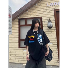H0519-p35毛巾绣+发泡印花大尺寸包边拉肩短袖T恤衫，女装T恤，星座617A-2