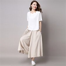 短袖纯色上衣+纯色口袋阔腿裤套装/套裙2021年夏季2627，女装大码女装，秋牧寒烟