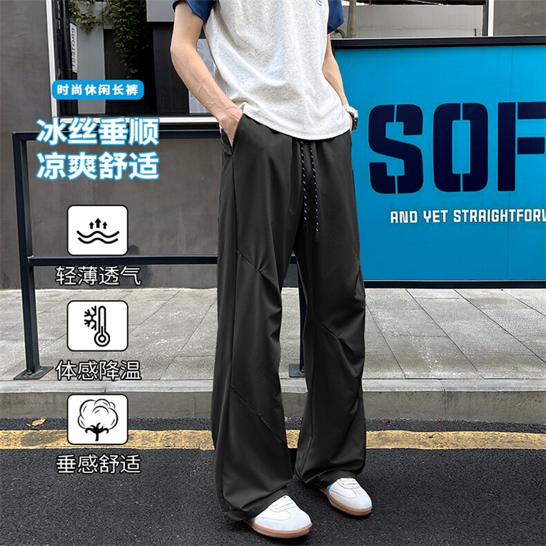 特批P25无差价夏季港风复古冰丝凉感男大码薄款垂感闪冰裤K5746B图片