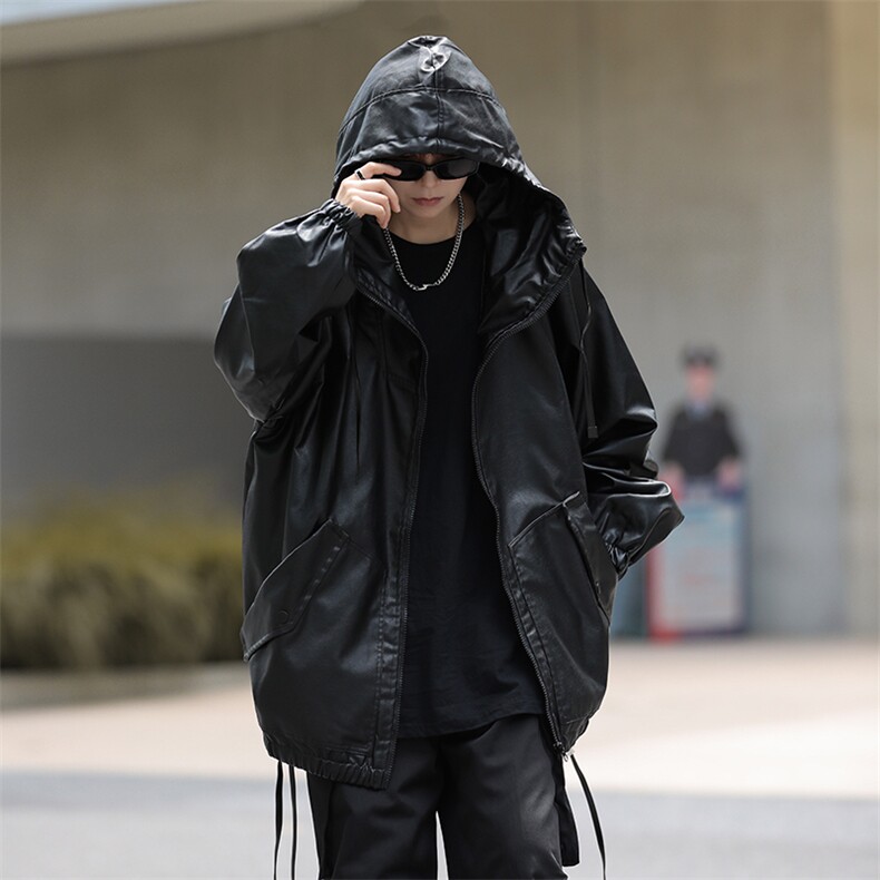 秋季美式复古纹理pu皮衣男宽松潮流夹克休闲连帽外套W9267,男装夹克,星座1116A-1（原606A）