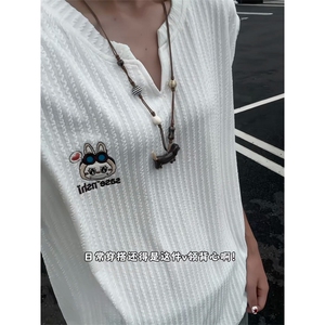 XZ809A/FFF07/P35/控48   肌理感绣花labubu背心T恤图片