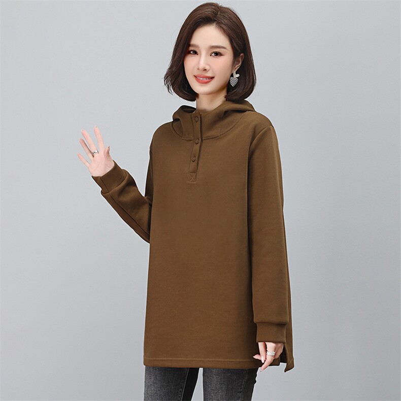 卫衣女中长款春秋2023新款大码宽松休闲百搭洋气减龄连帽上衣外套,女装套装/套裙,衣之秀