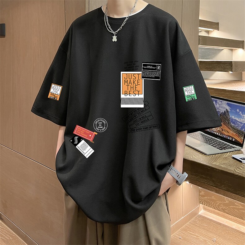 华夫格t恤男短袖男大码五分袖酒店风HT73121-P22,男装T恤,电商A040