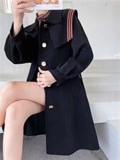 毛呢外套披肩可脱卸重工拼皮，女装毛呢外套，中广青青