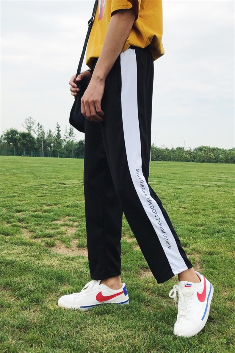 夏主推情侣九分裤男拼接港风印花宽松青少年直筒裤子潮613-1/P40,男装休闲裤,星座1506-1
