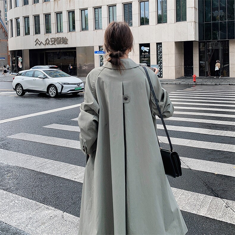 绿色中长款风衣外套女春秋2025新款港风复古减龄大码宽松大衣爆款,女装风衣,浙宝276（原081）