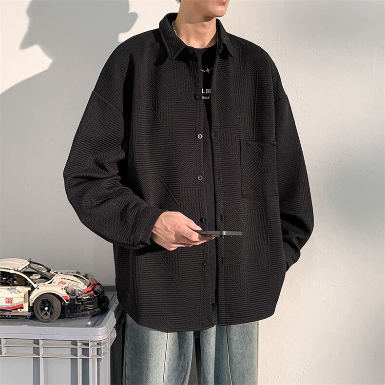 衬衫男2025春季新款港风宽松大码提花长袖衬衣CS023-P45(现货）,男装衬衫,星座214-3