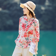 2026年春季女短袖宽松薄苎麻，女装衬衫，江南依恋