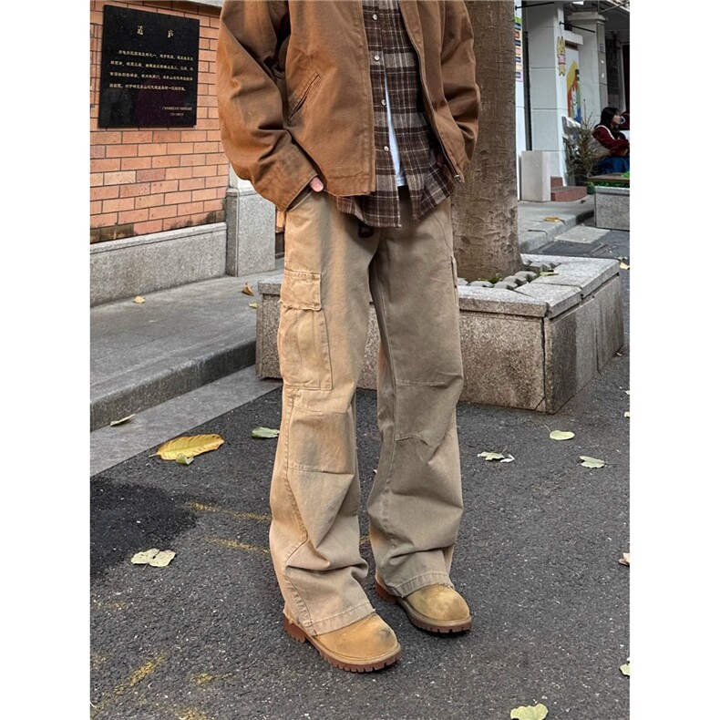 复古做旧水洗vintage工装长裤毛边设计直筒宽松长裤男女K6691-P60图片
