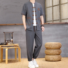 风夏季两件套男士冰丝宽松短袖套装民族男装汉服，男装T恤，星座1206（原A206）