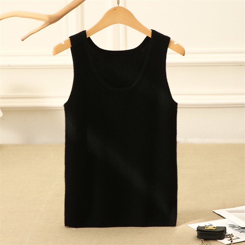 2025夏秋新款羊绒衫女100纯山羊绒圆领套头无袖马甲纯色针织背心，女装背心吊带，博友羊绒