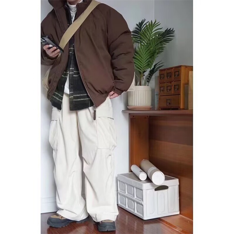 日系冬季美拉德立领宽松口袋面包服插肩袖保暖棉服外套,男装棉衣,四季星座505