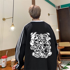 美式三杠条纹复圆领卫衣秋冬男女宽松长袖SW2483-P45控6850棉，男装卫衣，电商B370