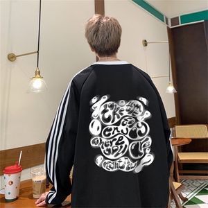 美式三杠条纹复圆领卫衣秋冬男女宽松长袖SW2483 -P45控68 50棉图片