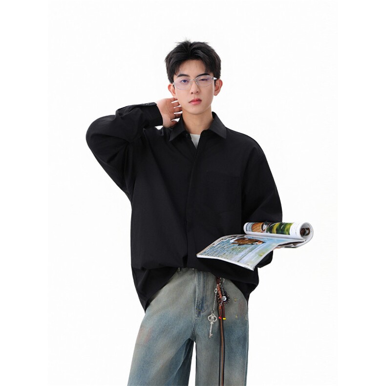 得物二开2025秋装长袖衬衣棉感舒适纯色外套衬衫CS102-特P28,男装衬衫,电商042