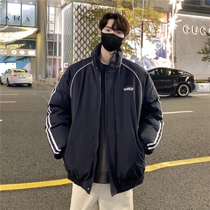 情侣装冬装 港风条纹织带棉服 棉衣休闲加厚外套男女 G1107 P118图片