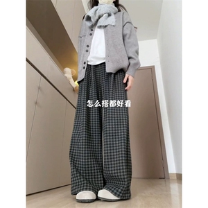 现货 格雷系黑灰格子阔腿休闲裤ZK0451-P35 加绒P4图片