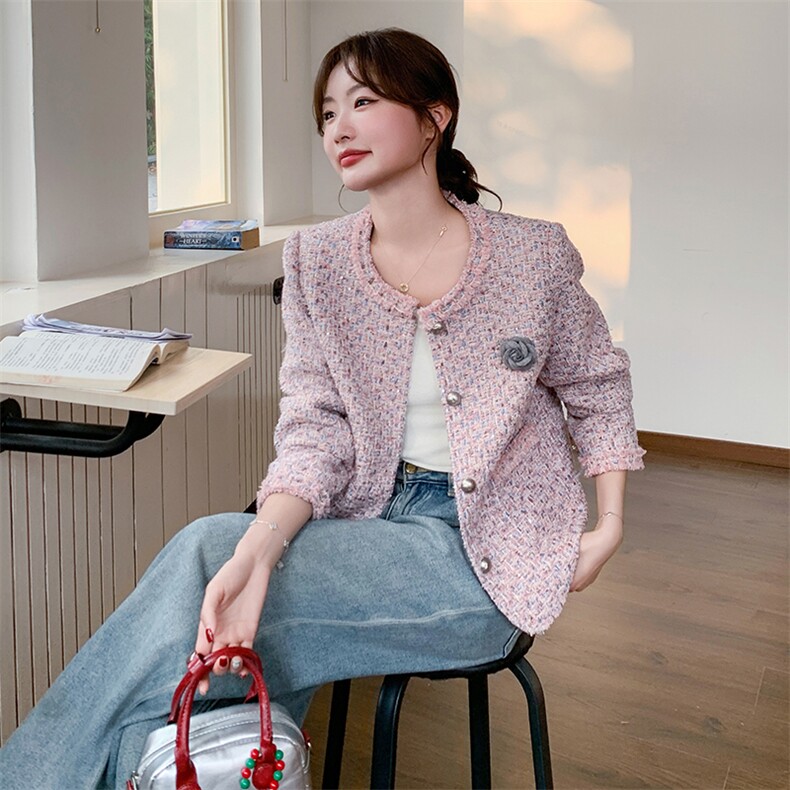 现货-粉色小香风外套2025秋装新款203-8875-P150-K228,女装短外套,帛锦泉