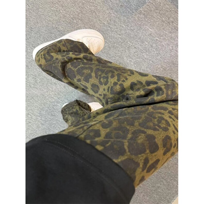 【有货】KZA25HH-P55豹纹牛仔裤男直筒欧美vibe裤子美式高街,男装牛仔裤,星座1007（原301D）